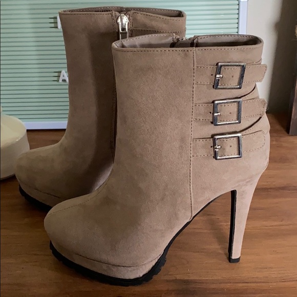 Taupe Platform Booties with Buckles - Picture 3 of 4